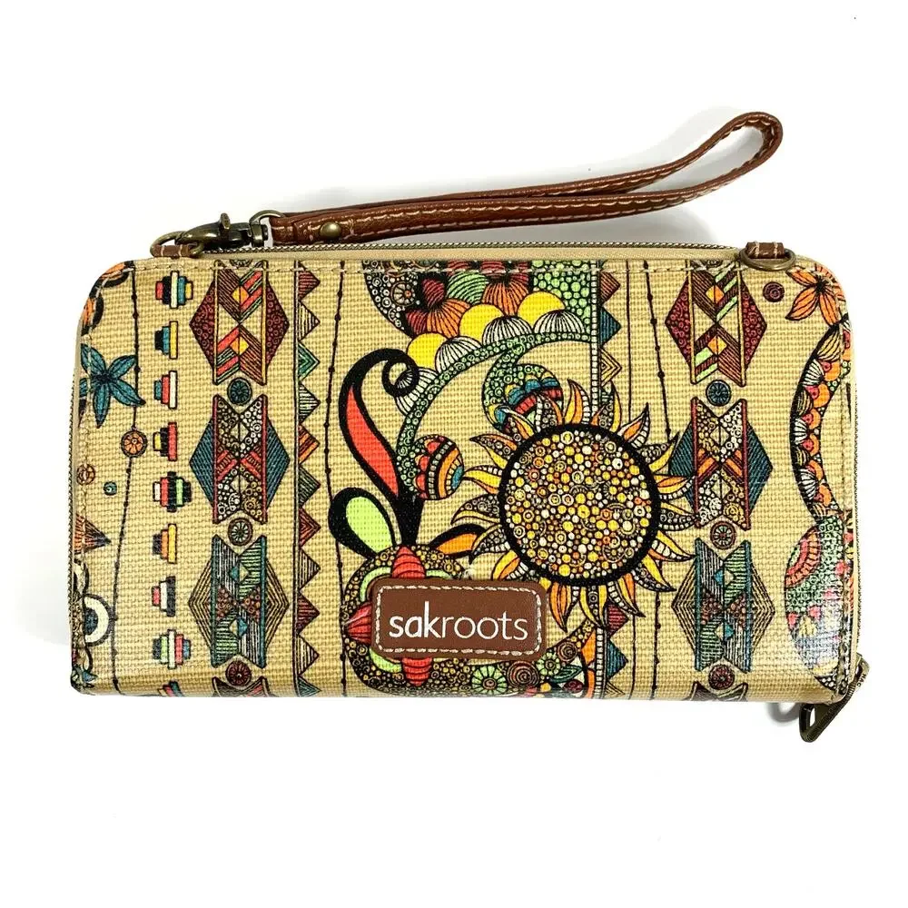 Sakroots Artist Zip Around Wallet Wristlet Floral Owl Sun Spirit Desert The Sak
